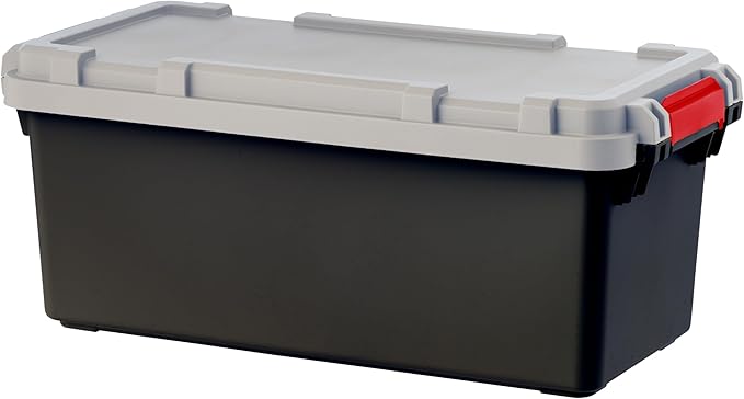 IRIS USA 2 Pack TrailBox, 15 Gallon Lockable Storage Trunk Box, Truck Bed Bin Heavy-Duty Containers Camping Gear, Adventure Chest - Dark Gray/Gray