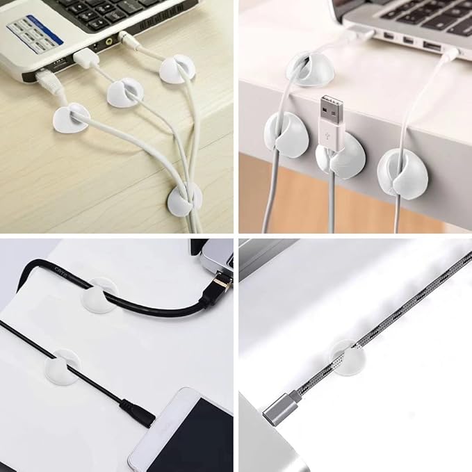 CHEFBEE 8 Pack Adhesive Cable Clips, Cable Cord Holder Organizer Management System for Desk, Wire Clips for All Your Computer, Electrical, Charging or Mouse Cord, White