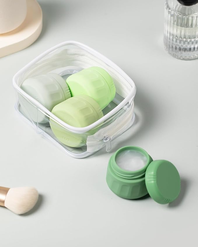 Mrsdry Travel Containers for Toiletries, TSA Approved Travel Size Toiletries 4 Pack, Refillable Containers, With Clear Bag, Leak Proof Silicone Jars, Essentials Creams Jars Carrying Small Items