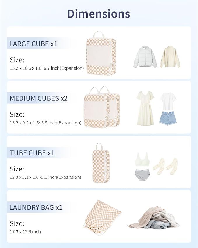 Narwey 6 Set/5 Set Compression Packing Cubes for Travel Kids Women Carry on, Packing Organizers Bag for Backpack Luggage Suitcase Duffle Bags
