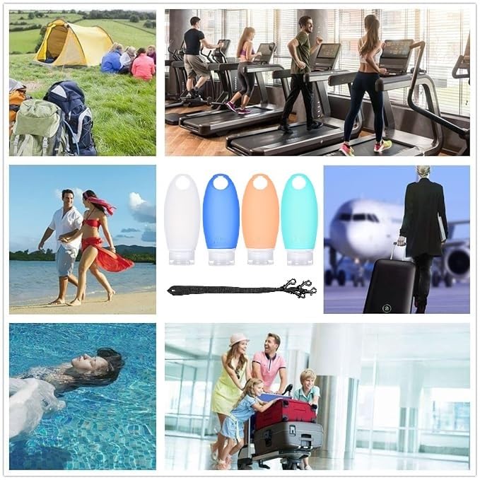 Refillable Bottles Leak Proof Camping Travel Containers with Shower Lanyard,3oz TSA Approved Squeezable Silicone Travel Tube Set for Gym Shampoo Lotion Soap
