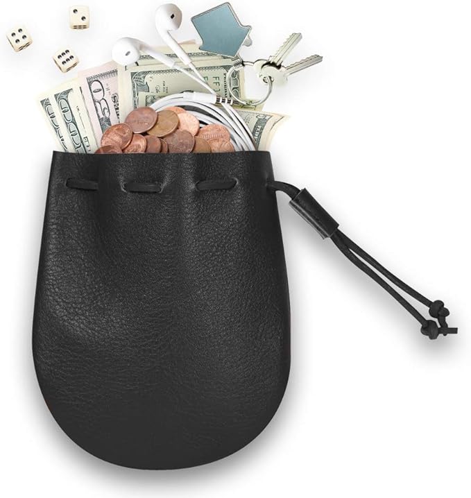 Nabob Leather Leather Drawstring Pouch, Coin Bag, Medicine Tobacco Pouch Medieval Reenactment Made in U.S.A Size 5" x 4.5"