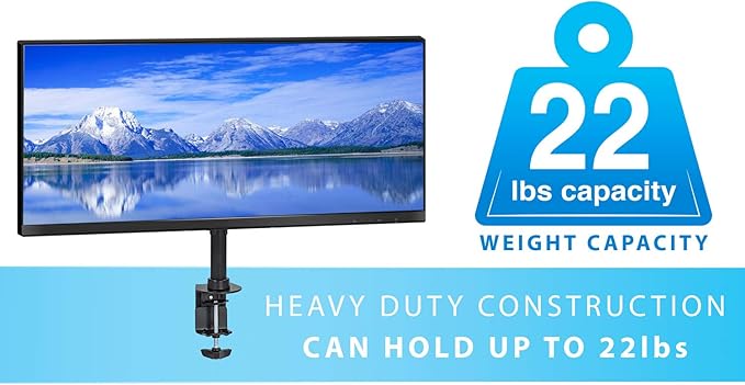 Mount-It! Ultra-Wide Single Monitor Arm Desk Mount, Height Adjustable Pole Stand for 13??2 Inch Screens up to 22 lbs, VESA 75x75 to 200x200, Clamp & Grommet