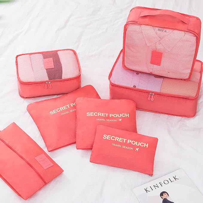 7 Set Packing Cubes Packing Organizers Travel Luggage Packing Organizers with Shoes Bag for Suitcase, Watermelon Red
