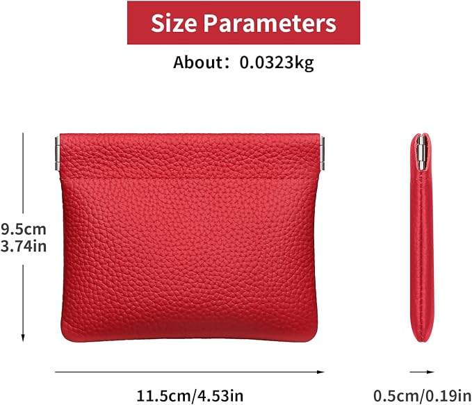 Genuine Leather Squeeze Coin Purse Pouch Change Holder For Men & Women Mini Change Purse Pouch for Pocket, Small Pouch Credit Card Key Headset Lipstick Holder (Red)