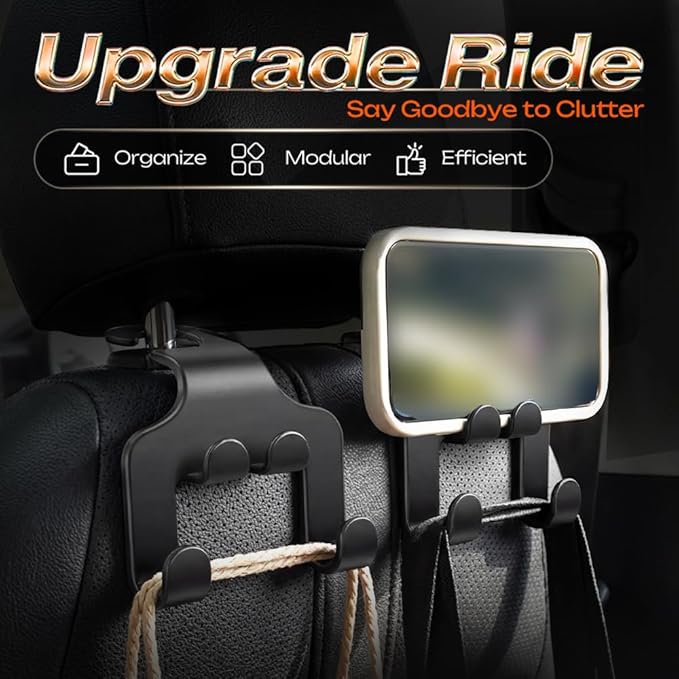 Car Seat Headrest Hook, Double Fur Leather Seat Back Hanger, Universal Headrest Organizer for Purses Bags Coats Umbrellas Grocery (2pcs)