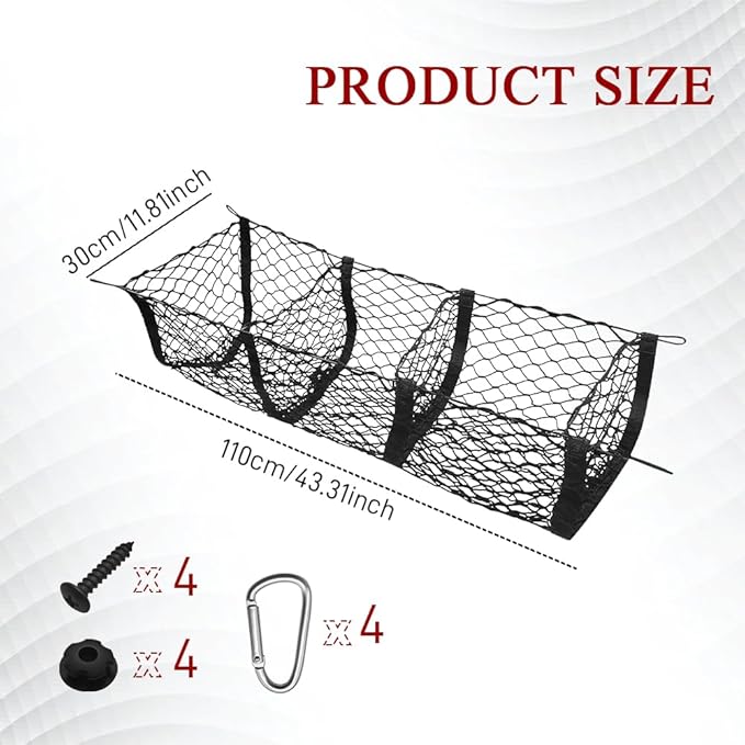 Cargo Net for Car, Truck Bed Organizer, Expandable 3 Pocket Trunk Bed Storage Organizer, Adjustable Elastic Heavy Duty Cargo Net Car Storage Accessories for Most SUV Pickup Truck (110CM)