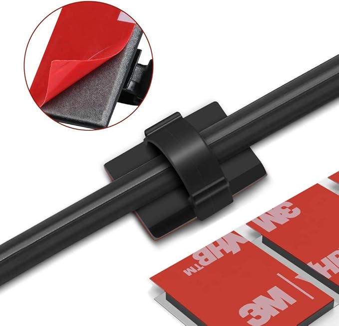 50PCS Self with 3M Adhesive Cable Clips Management Strong Wire Holders Cord Organizer Cable Clamp Sticky Desk Management for Office Home Car Tables PC Laptop TV Walls, Black