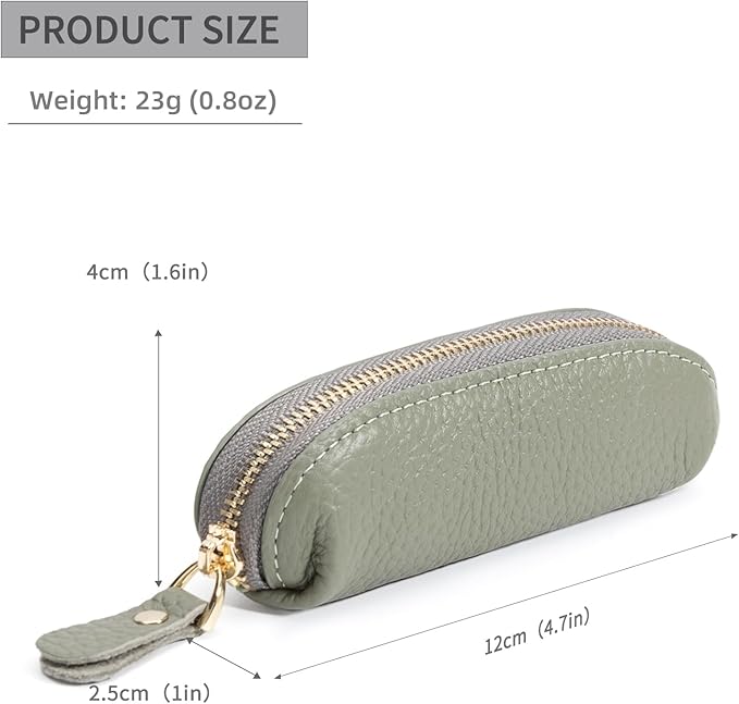 Full Grain Leather Coin Pouch - Travel Small Coin Purse with Zipper - Mini Key Pouch Change Purse for Women and Men (Sage Green)