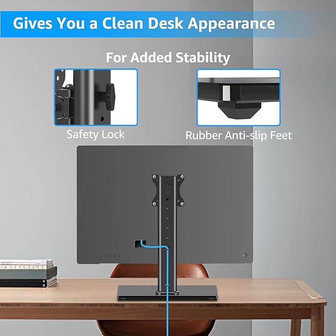 MOUNTUP Monitor Stand for Desk, Freestanding Monitor Mount Fits 13-32 inch Screen up to 17.6 lbs, Screen Stand with Swivel, Height, Rotation Adjustment, VESA Mount 100 x 100mm, 75 x 75mm