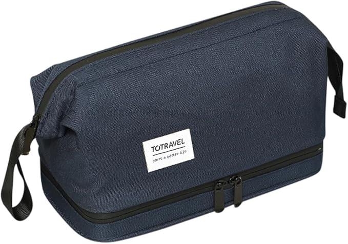 SINLAND Travel Toiletry Bag Water-resistant with Hanging Hook for Mens Large Packing with Waterproof Wet/Dry Compartment Travel Shower Bags Travel Toiletry Organizer Dopp Kit Shaving Bag