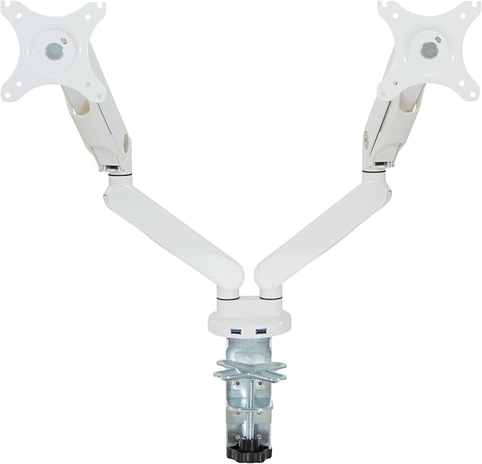 Office Star Ascend II Double Monitor Arms with Dual USB 3.0 Ports, 3-Point Rotation and VESA Mounting Bracket for 17-inch to 30-inch Monitors, White