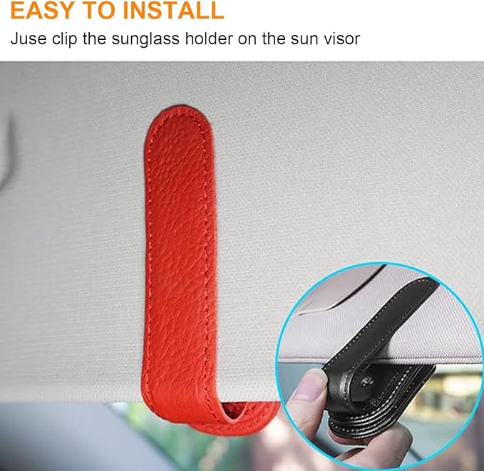 Sunglass Holder for Car, Magnetic Leather Sunglasses Clip for Car Visor, Eyeglass Hanger Clip for Car Sun Visor (Red 2 Pack)