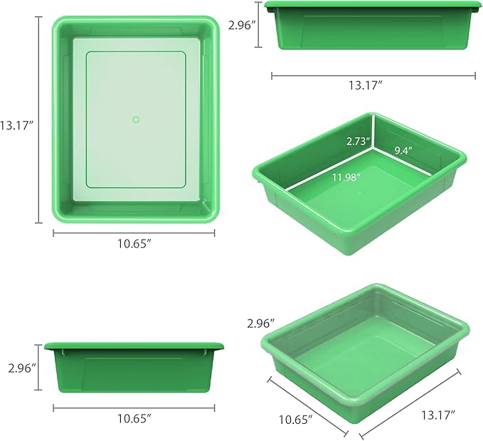 Storex Letter Size Flat Storage Tray – Organizer Bin with Non-Snap Lid for Classroom, Office and Home, Green, 5-Pack (62539A05C)