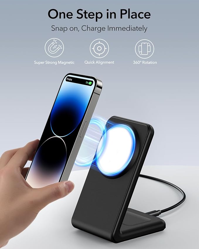 2-in-1 for Magsafe-Compatible Charger Stand with PD 20W USB-C Charger Block & Cable, Fast Charging Wireless Charger Designed for iPhone 17 Pro Max/16/15/14/13/12, AirPods 4/3/Pro 3/Pro 2/Pro, Black