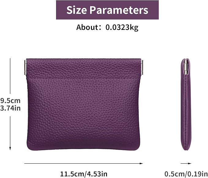 Genuine Leather Squeeze Coin Purse Pouch Change Holder For Men & Women Mini Change Purse Pouch for Pocket, Small Pouch Credit Card Key Headset Lipstick Holder (Purple)
