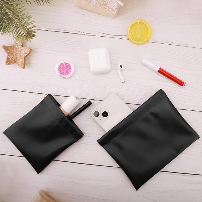 2 PCS Ladies Small Makeup Bag for Purse,Small Makeup Pouch,Purse organizer,Coin purse lipstick Cosmetic Accessories Organizer,Travel Set Organizer,Waterproof Portable Zipperless Self-Sealing(Black)