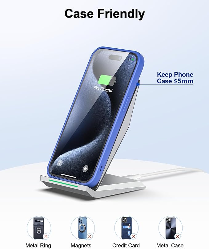 Fast Wireless Charger, NANAMI Wireless Charging Stand Compatible iPhone 17/17 Air/17 Pro/16/16 Plus/15/14/13/12, Desktop Charger Dock Phone Charging Stand for Samsung Galaxy S26/S25/S24/S23/S22/S21