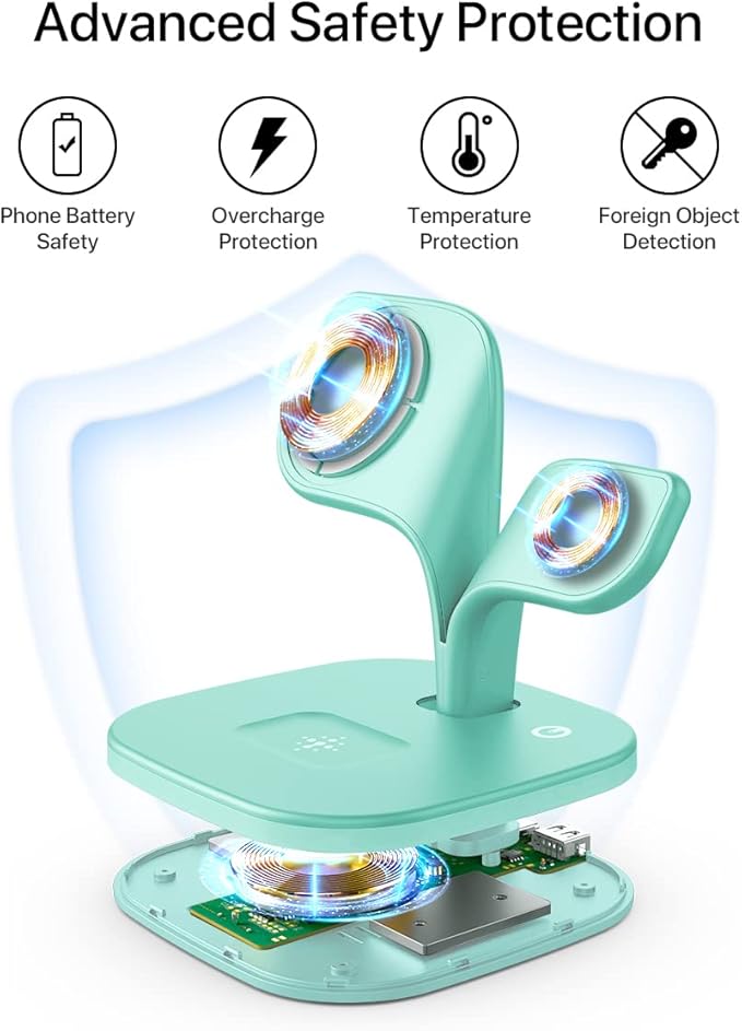 EXW Charging Station, Magnetic Wireless Charger,5 in 1 Fast Wireless Charger Stand for iPhone 17/Air/16/15/14/13/12 Pro/Max/Mini/Plus, Apple Watch 10/9/ 8/7/6/SE/5/4/3/2 and Airpods 3/2/Pro