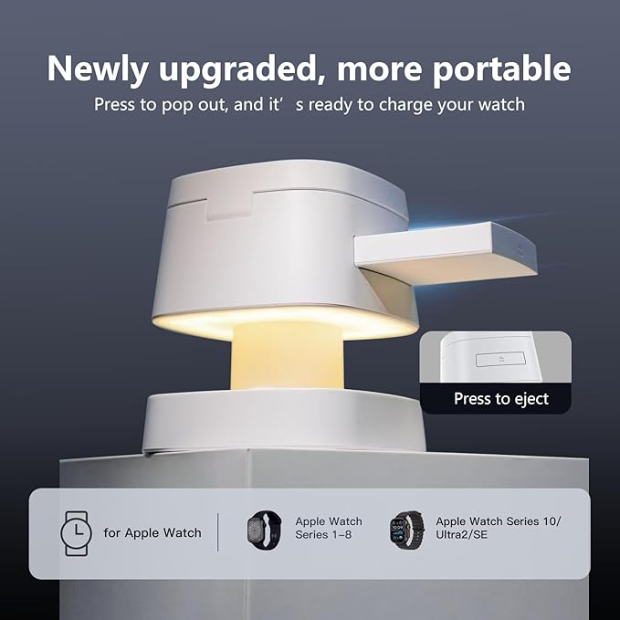 【2026 Upgraded】4 in 1 Wireless Charger, 3 in 1 Wireless Charging Station with Night Light for MagSafe Charger, 15W Magnetic Travel Stand for iPhone17/Air/Pro/Max/16/15/14/13/12, Apple iWatch, Airpods