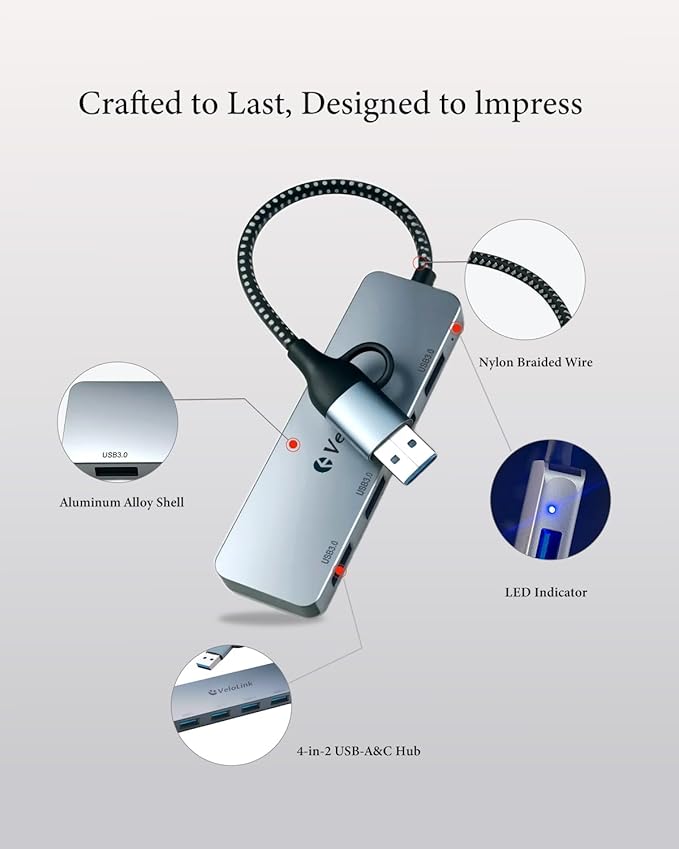 USB 3.0 Hub, USB Multiport Adapter, USB Extender Hub 4 Port, USB Splitter for Laptop/PC/MacBook/iPad Pro/iMac and More