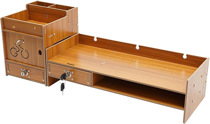 Desktop Monitor Stand, Computer Monitor Stand for Desk, Monitor Riser with Drawer, Desk Monitor Stand Underneath Storage for Office (Cherry Wood Color)