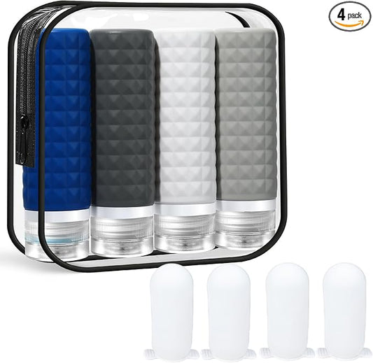 Travel Bottles for Toiletries, TSA Approved Travel Size Containers with Silicone Bottle Covers, Leak Proof Silicone Shampoo Bottles, Small Toiletry Containers for Shampoo Conditioner Lotion