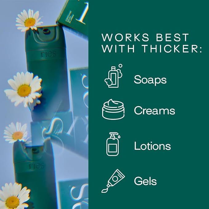 RIES Starter Set Toiletry Travel Bottles – Set of 3 (1.7oz) Airless Pump Containers for Shampoo, Conditioner, Body, Face – Leak-Proof, TSA-Approved, Dishwasher Safe- (Escapade Green)