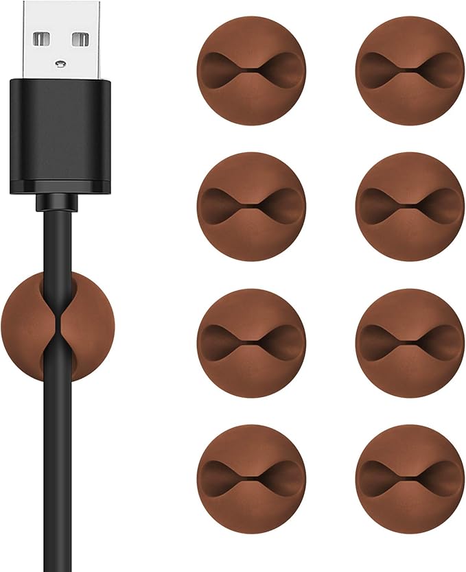 CHEFBEE 8 Pack Adhesive Cable Clips, Cable Cord Holder Organizer Management System for Desk, Wire Clips for All Your Computer, Electrical, Charging or Mouse Cord, Coffee