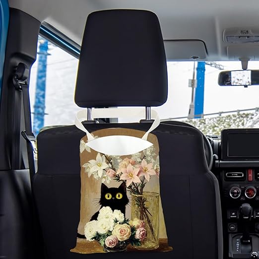 Black Cat Car Trash Bag, Car Trash Bag Hanging, Vintage Waterproof Cars Back Seat Hanging Organizer and Storage Trash Bags for Vehicle Travelling Camping