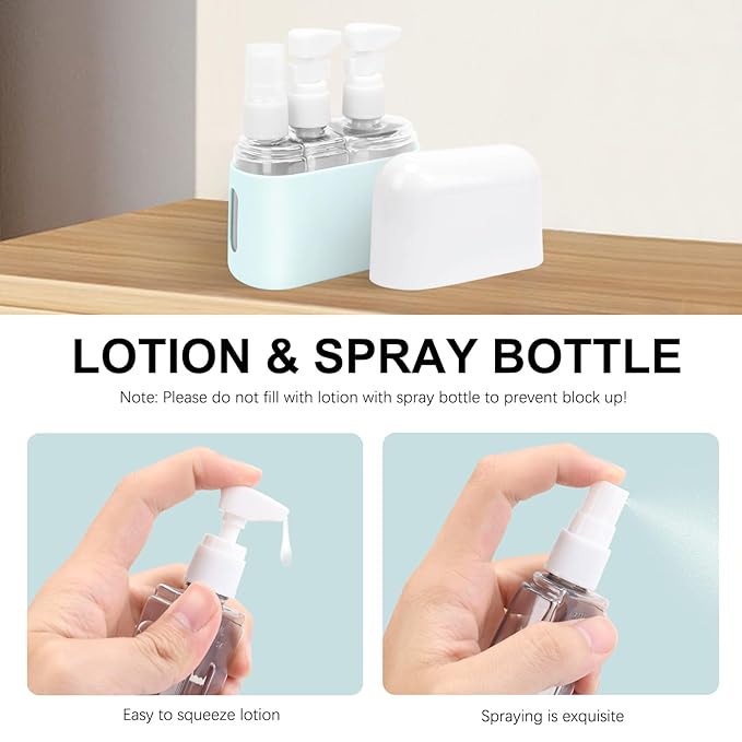 Skycase Travel Bottles - Leak Proof Refillable Tsa Approved Travel Size Toiletries, 3 in 1 Liquid Bottles Containers with Labels and Funnel Airplane Accessories Kits for Lotion Liquid (Blue)