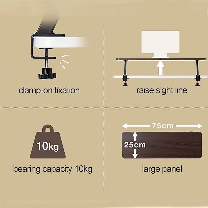 Clamp on Desk Shelf, Shelving Unit Above or Below Desk, Customizable Space Desk Storage Tray for Gaming Devices, Table Accessories(Color:Brown)