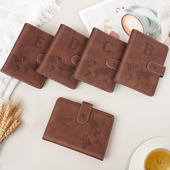 Passport Holder Wallet Cover Personalized Letter A-Z Travel Wallet RFID Blocking Passport Cover Wallet Case for Travel Passport Book Holders for Women and Men, Brown-D