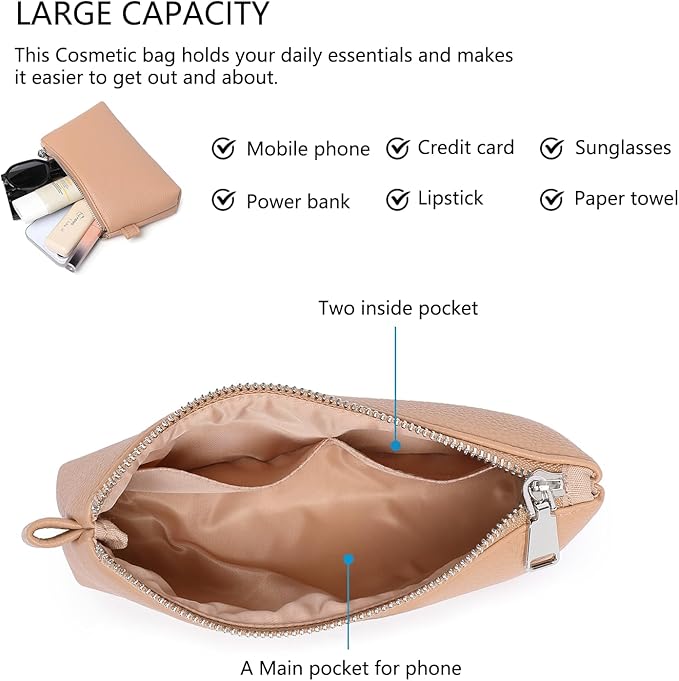 PU Leather Makeup Simple and Convenient Handbag Small Exquisite Storage Bag (PU/Camel Pink)