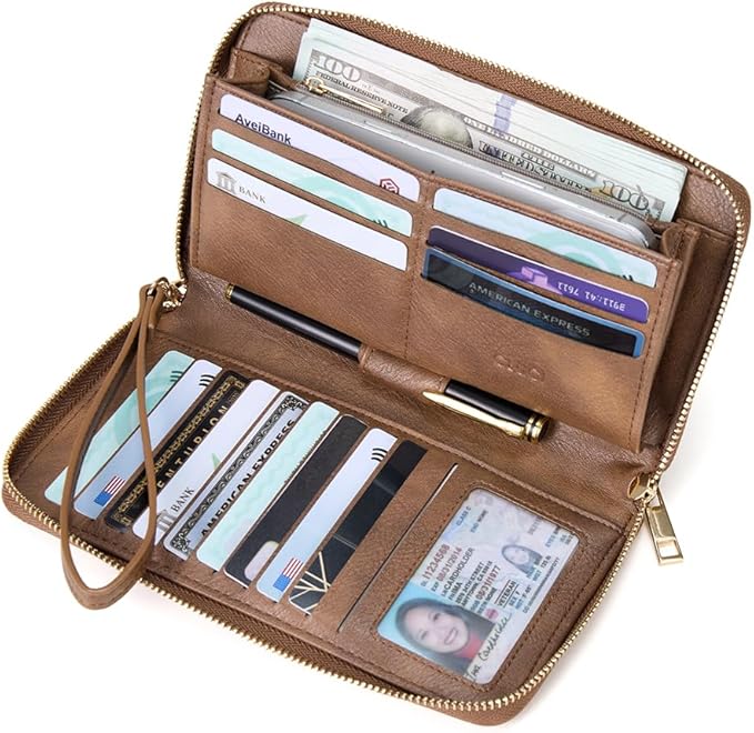 CLUCI Women Wallet Large PU Leather Wristlet Purse for Women RFID Blocking Zip Around Card Holder Ladies Travel Clutch | RFID, Bifold, Wristlet, Large