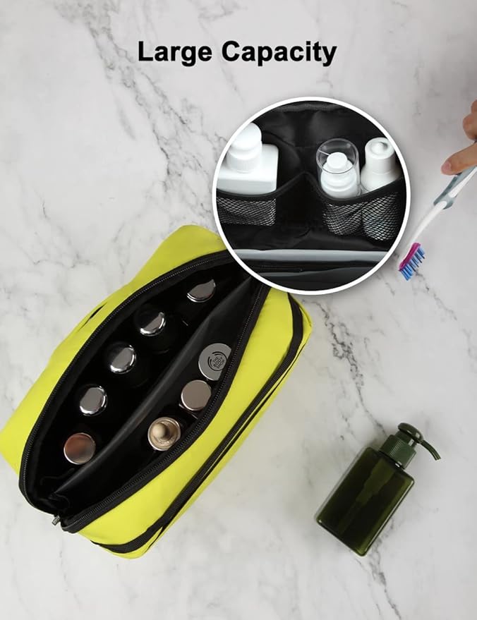 GOX Travel Toiletry Bag For Men, Dry Wet Separate Travel Toiletry Bag, Dopp Kit Case For Travel, Cosmetics Organizer Pouch (Lemon Lime)
