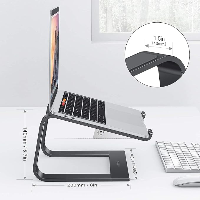 OMOTON Laptop Stand, Detachable Laptop Mount, Aluminum Laptop Holder Stand for Desk, Compatible with MacBook Air/Pro, Dell, HP and All Laptops (11-16 inch), Black