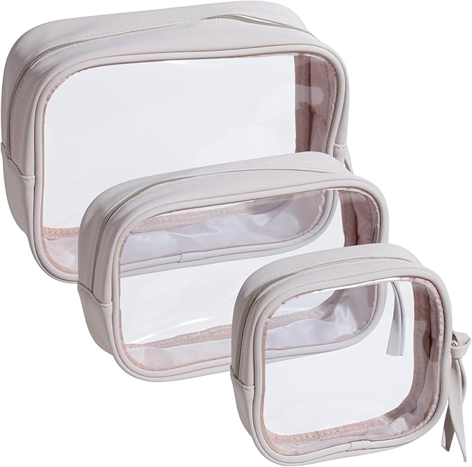 BS-MALL Toiletry Bag Waterproof Makeup Organizer Travel Size Clear - Makeup Cosmetic Organizer Water-resistant Portable Pouch PU Leather Washable Travel Essentials Makeup Bag 3 Pack