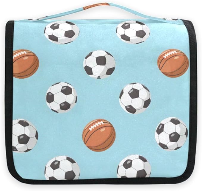 senya Hanging Travel Toiletry Bag Kit Boys Makeup Case Cosmetics Organizer for Men Women (Football And Basketball)