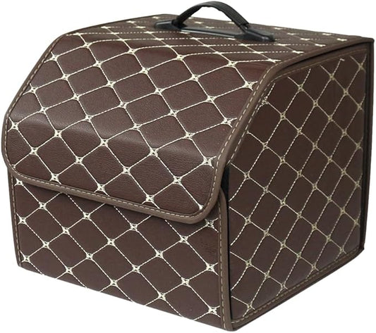 Ergocar Car Trunk Organizer Luxury Foldable Car Boot Tidy Storage Box Waterproof PU Car Boot Storage Organiser for Car/SUV/Truck/Auto (Brown-S)
