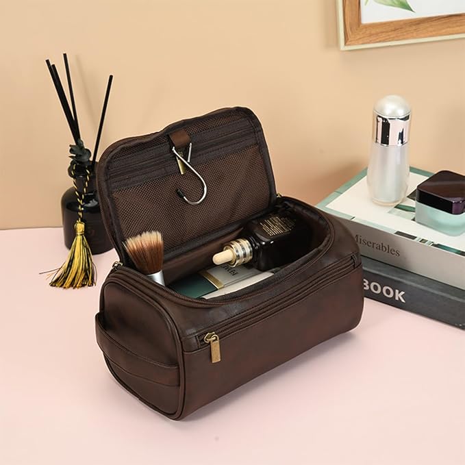 Toiletry Bag for Men, Travel Shaving Dopp Kit Water-resistant Bathroom Toiletries Organizer PU Leather Cosmetic Bags