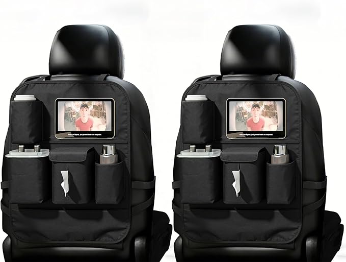 XDV Car Seat Organizers,Multi-functional Back Seat Protectors, Storage Pouches, Child kicking prevention and Tray Holders Kick Mats Back (for Cars, Kids,and Rear Seats) (Black, 2 Pack)