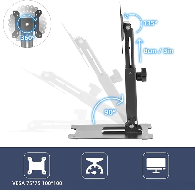 WEARSON Folding Monitor Stand - Height Adjustable Vesa Monitor Stand, Tilt, Rotation Free Standing Low Profile Desk Mount for Single Monitor up to 28 inch Screens Upgrade WS-03T