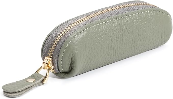Full Grain Leather Coin Pouch - Travel Small Coin Purse with Zipper - Mini Key Pouch Change Purse for Women and Men (Sage Green)
