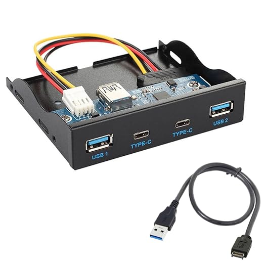 Chenyang 4 Ports 2 USB C ＆ 2 USB 3.0 to USB 3.1 Type E Front Panel Header USB HUB Port Multiplier Expansion Adapter for 3.5" Floppy Bay