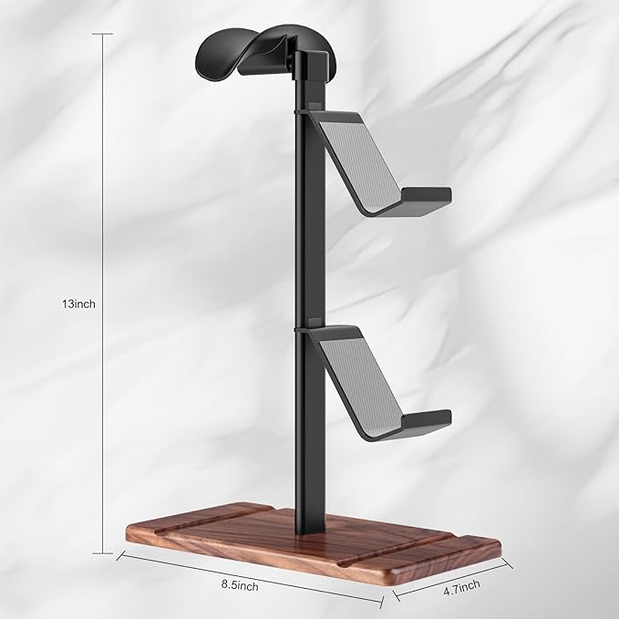 Controller Holder, Walnut Wood Headphone Stand, Gaming Controller Stand for Xbox PS5 PS4 Switch, Natural Wooden Headset Holder, Universal Desk Game Accessories