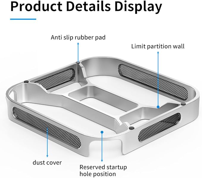 Mac Mini 4 Aluminum Stand with Mesh Dust Cover ??Cooling Base with Airflow Design, Anti-Slip Pads & Easy Power Access
