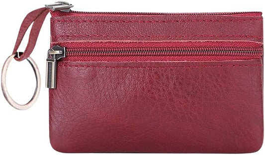 Genuine Leather Coin Purse, Small Coin Pouch for Men Women, Cash Change Wallet Key Holder Money Pouch with Key Ring, Zipper Storage Bag Coin Organizer