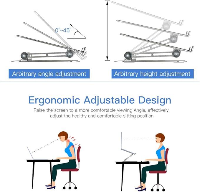 Ergonomic Adjustable Laptop Riser, Computer Stand Laptop Holder Compatible with 10-15.6" Laptops and Tablets (Aluminum, Silver)