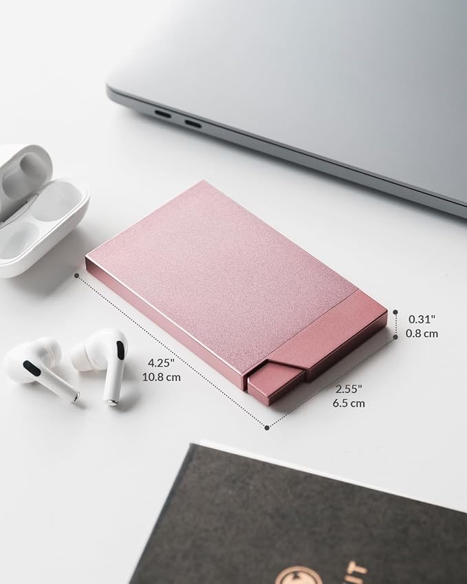 VULKIT Pop up Card Holder Minimalist Credit Card Holder RFID Blocking Slim Metal Card Case for Men or Women (Rose Gold)